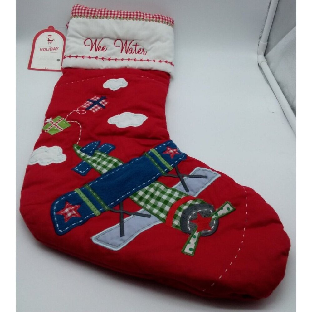 Pottery Barn Kids Wee Water Airplane Christmas Holiday Stocking Quilted Xmas